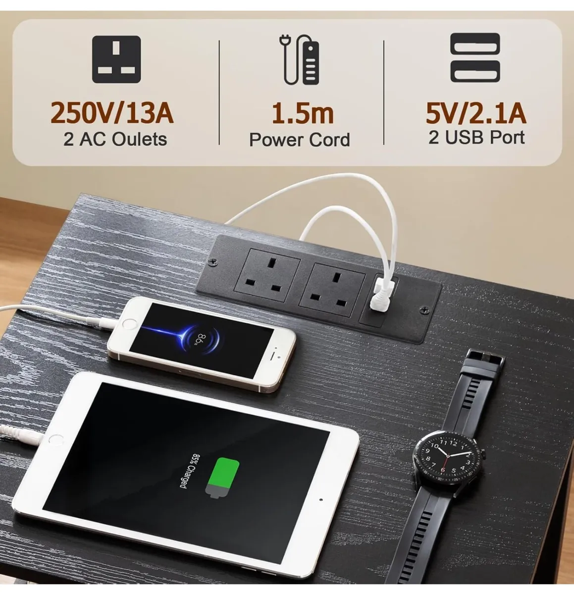 Bedside Table Set of 2, Side Table with Charging S - Image 4