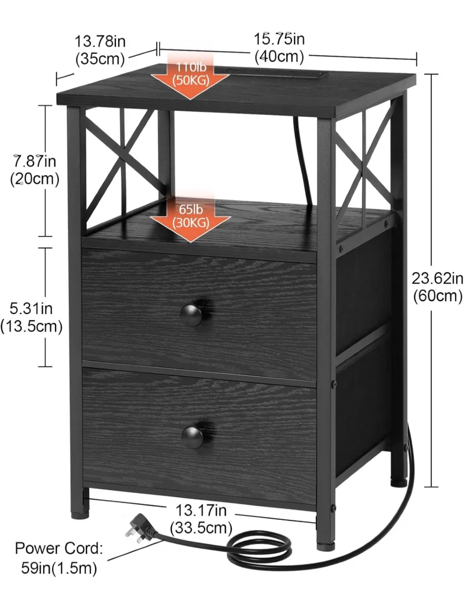 Bedside Table Set of 2, Side Table with Charging S - Image 4