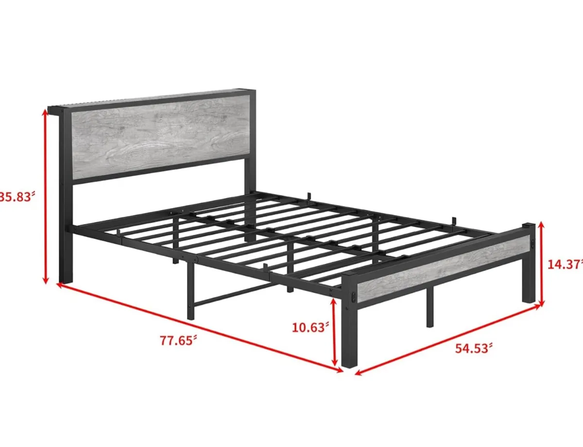 Double Bed Frames with Storage Wooden Headboard, M - Image 3