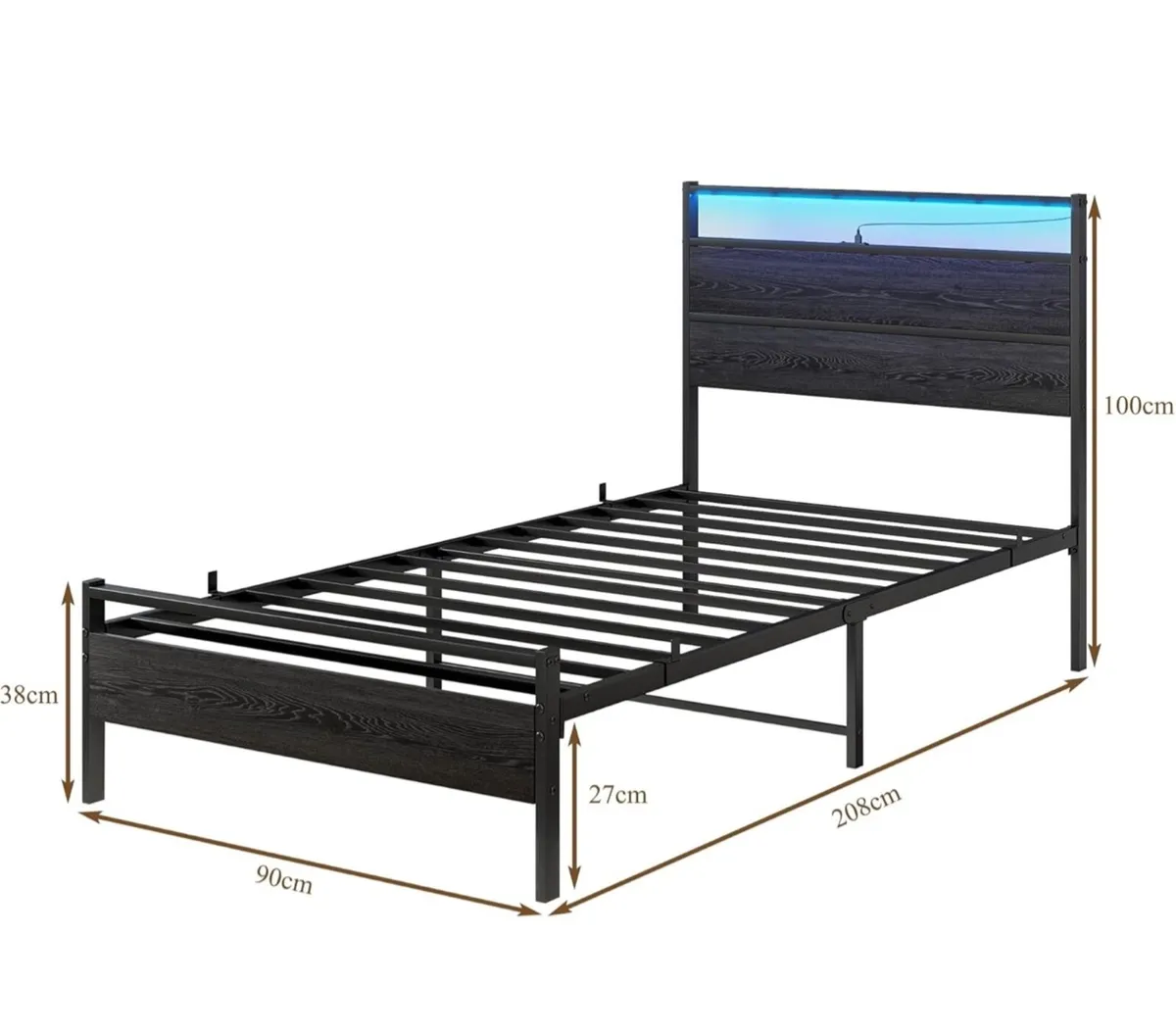 3ft Single Bed Frame with Headboard & LED Lights - Image 2