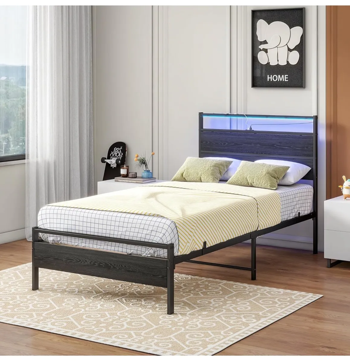 3ft Single Bed Frame with Headboard & LED Lights - Image 1