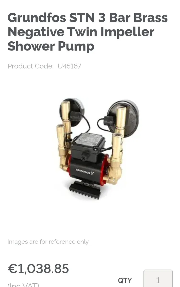 Grundfos STN 3 bar brass neg twin shower pump - Image 1