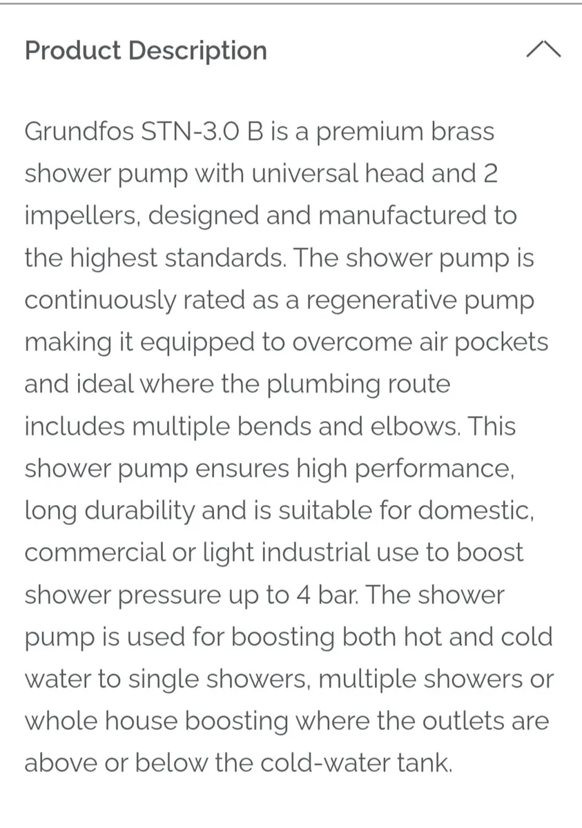 Grundfos STN 3 bar brass neg twin shower pump - Image 2