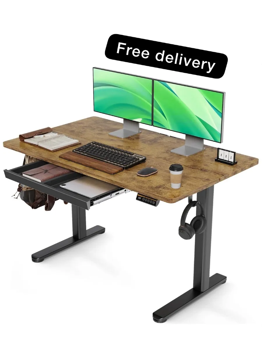 Electric Standing Desk with Drawer, 120 x 60 cm - Image 1
