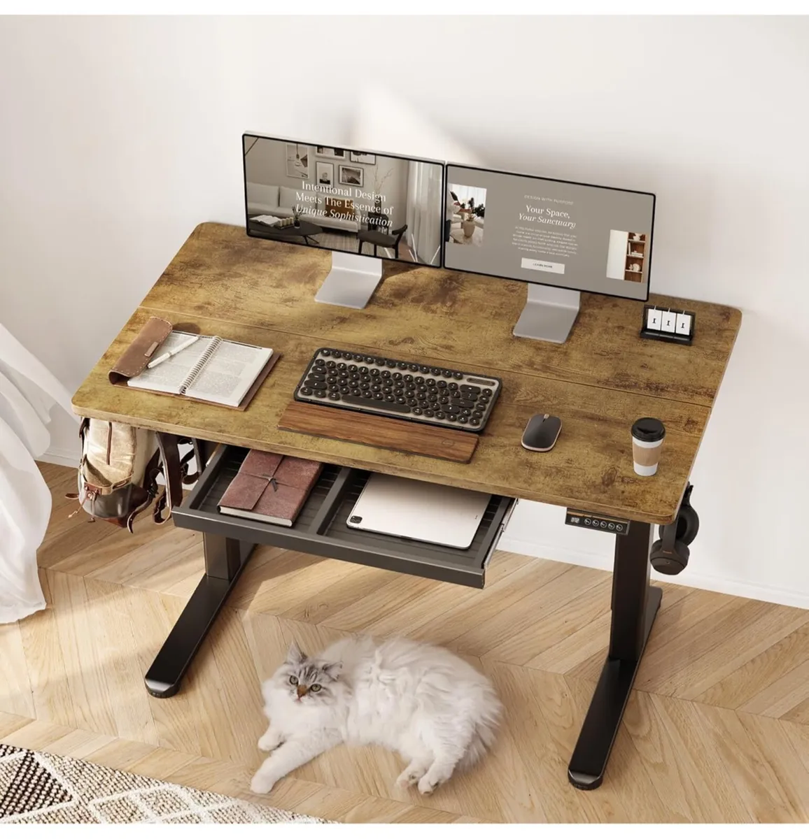 Electric Standing Desk with Drawer, 120 x 60 cm - Image 1