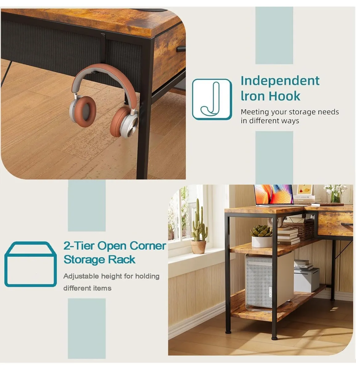 L Shaped Computer Desk with 2 Drawers, 100CM - Image 4