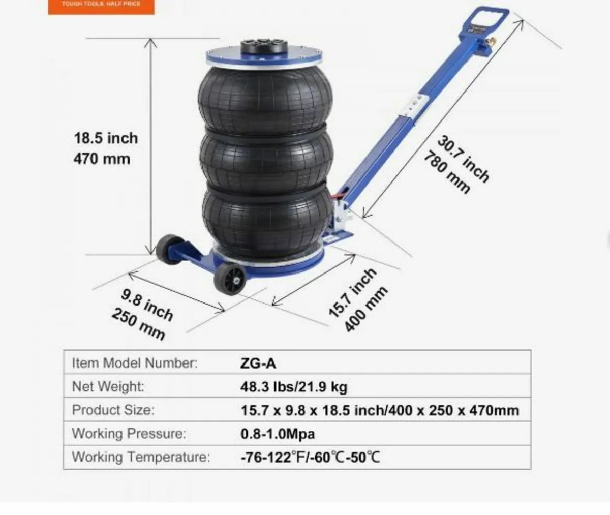 Air Jack, 5 Ton/11000 lbs Triple Bag Air Jack - Image 2