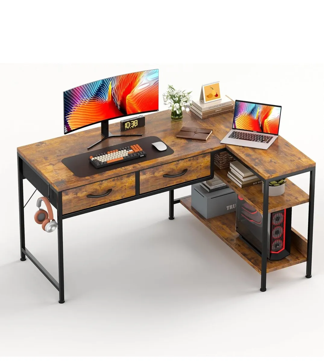 L Shaped Computer Desk with 2 Drawers, 100CM - Image 3