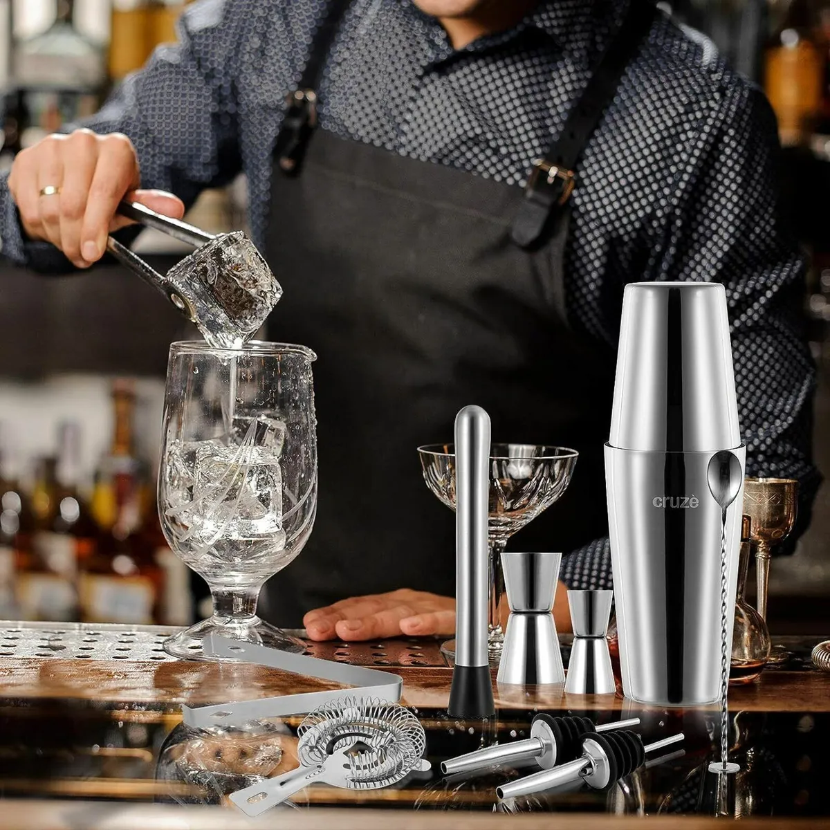 Stainless Steel Cocktail Shaker Set 9pcs Stand - Image 3