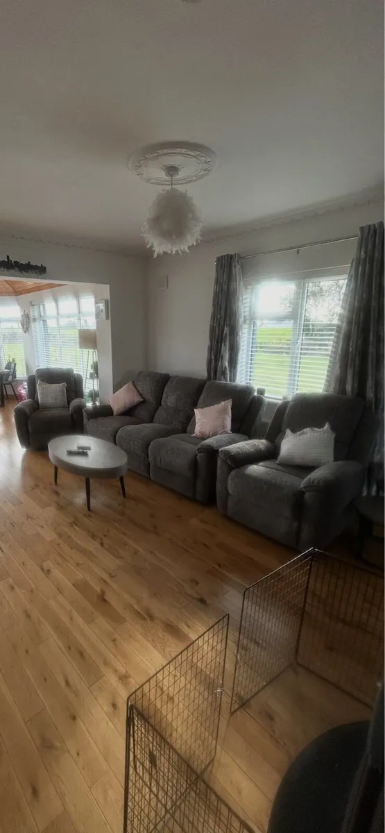 Grey sofa 3 seater recliner and 2 chairs recliners