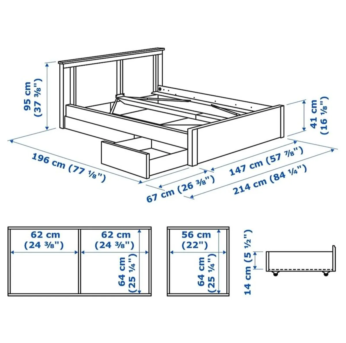 IKEA Songesand Double Bed Frame with 2 Storage Dra - Image 4