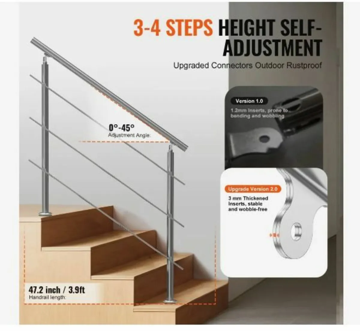 Handrails for Outdoor Steps, 47.2in Length - Image 2