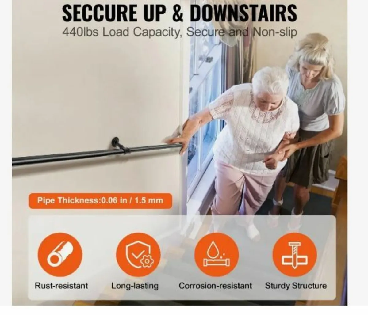 Pipe Stair Handrail, 182.9 cm - Image 3