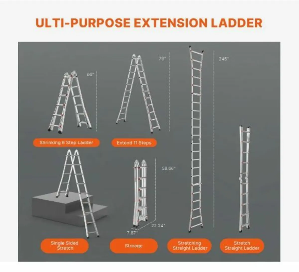 Telescoping Ladder A Frame, 20.5 FT Compact - Image 2