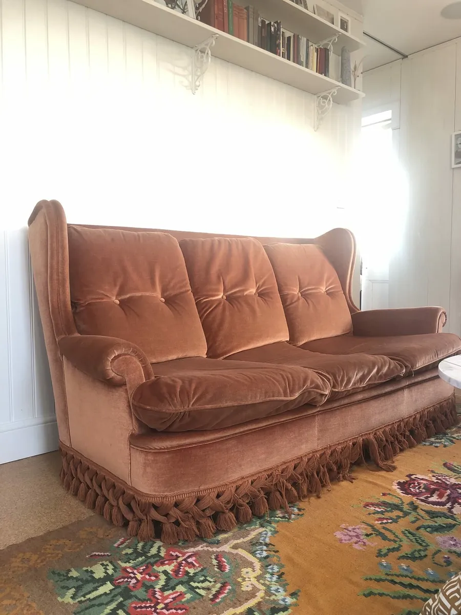 Vintage 1960s 3 Seater Sofa with Fringe Detail - Image 1