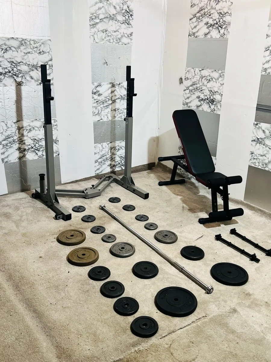 Iron weights barbell dumbbell rack bench - Image 1