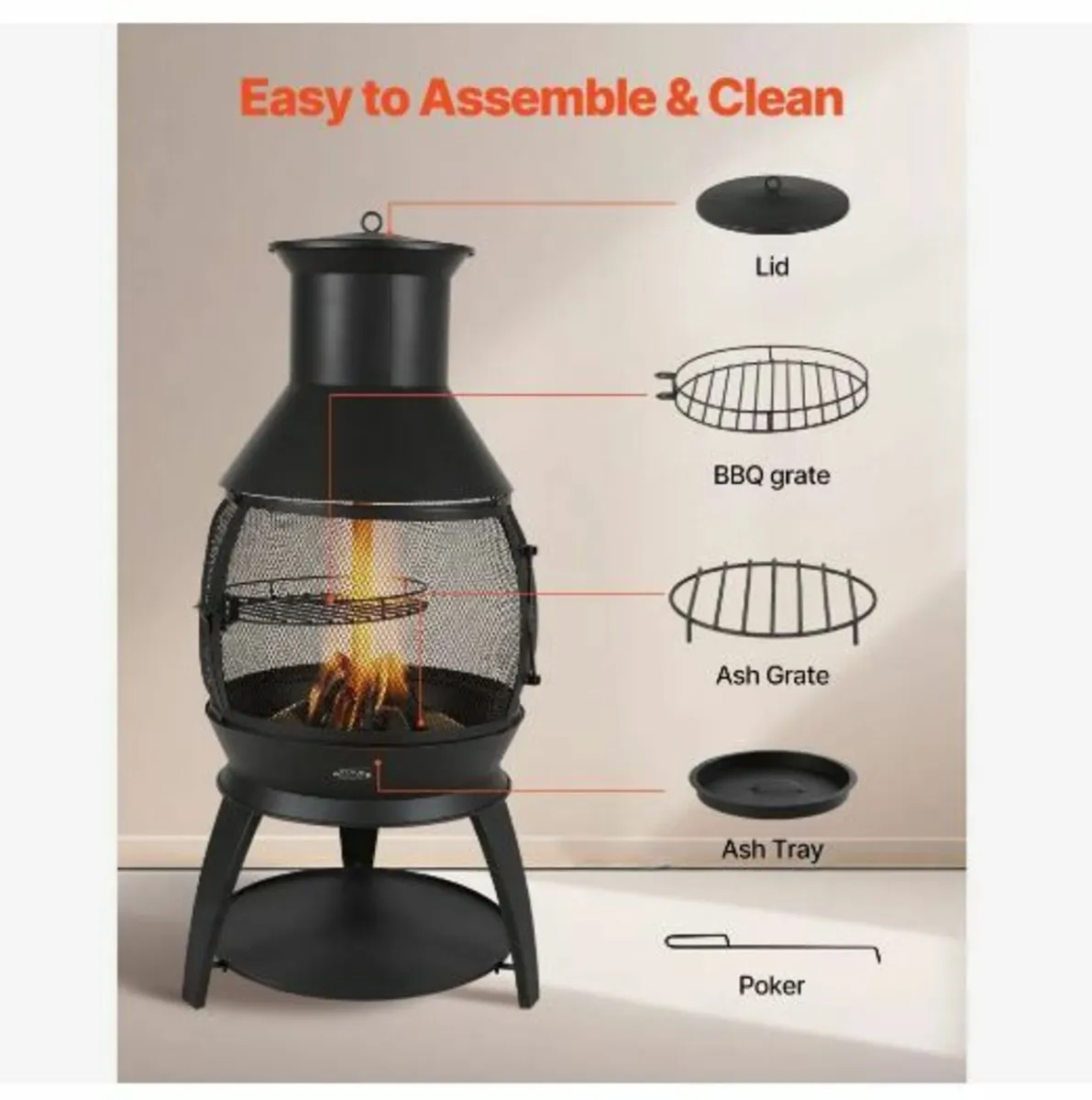 Chiminea, 22 Inch Outdoor Wood Burning Firepit - Image 2