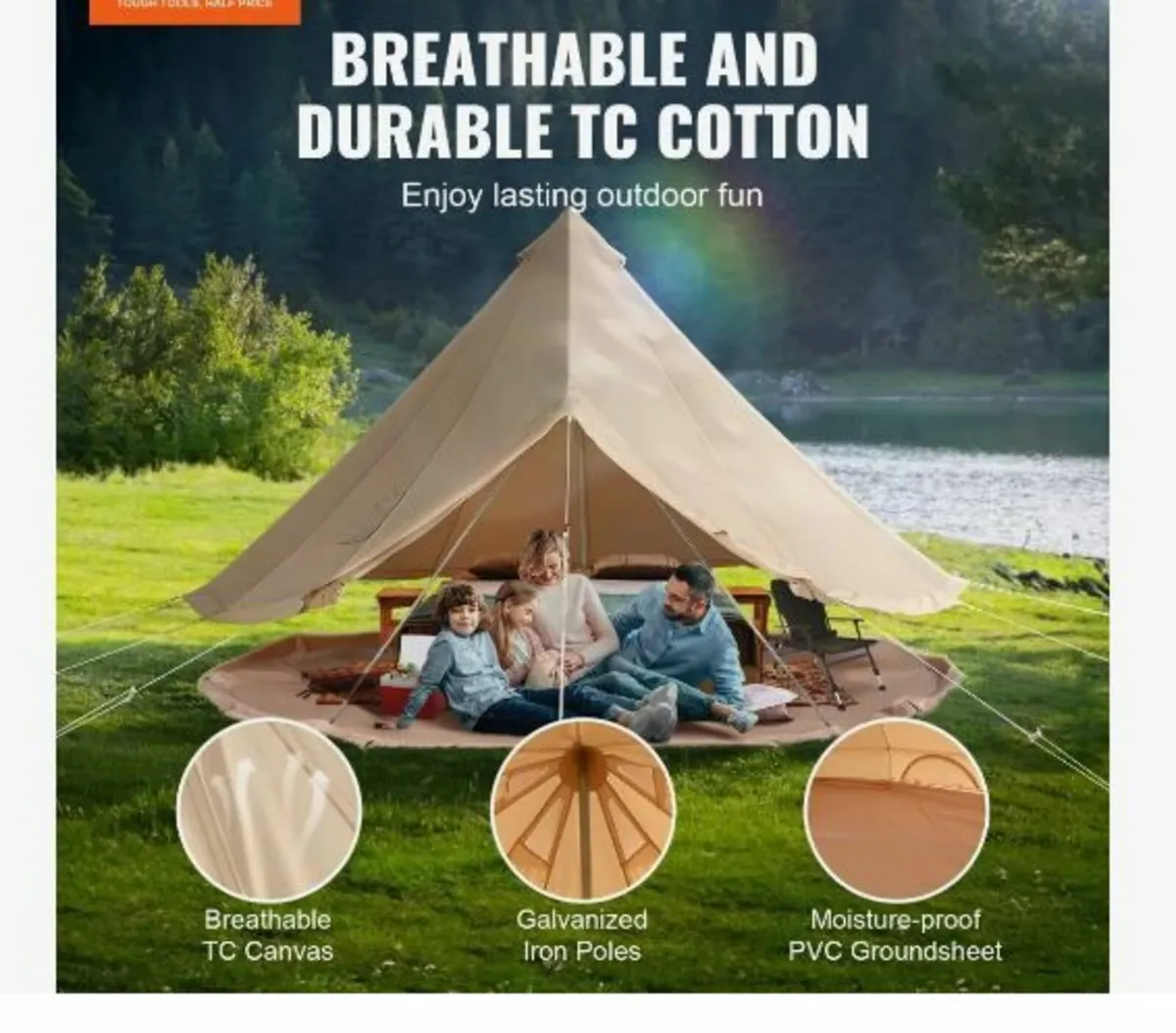 Canvas Bell Tent, 4 Seasons 4 m/13.12 ft Yurt Ten - Image 2