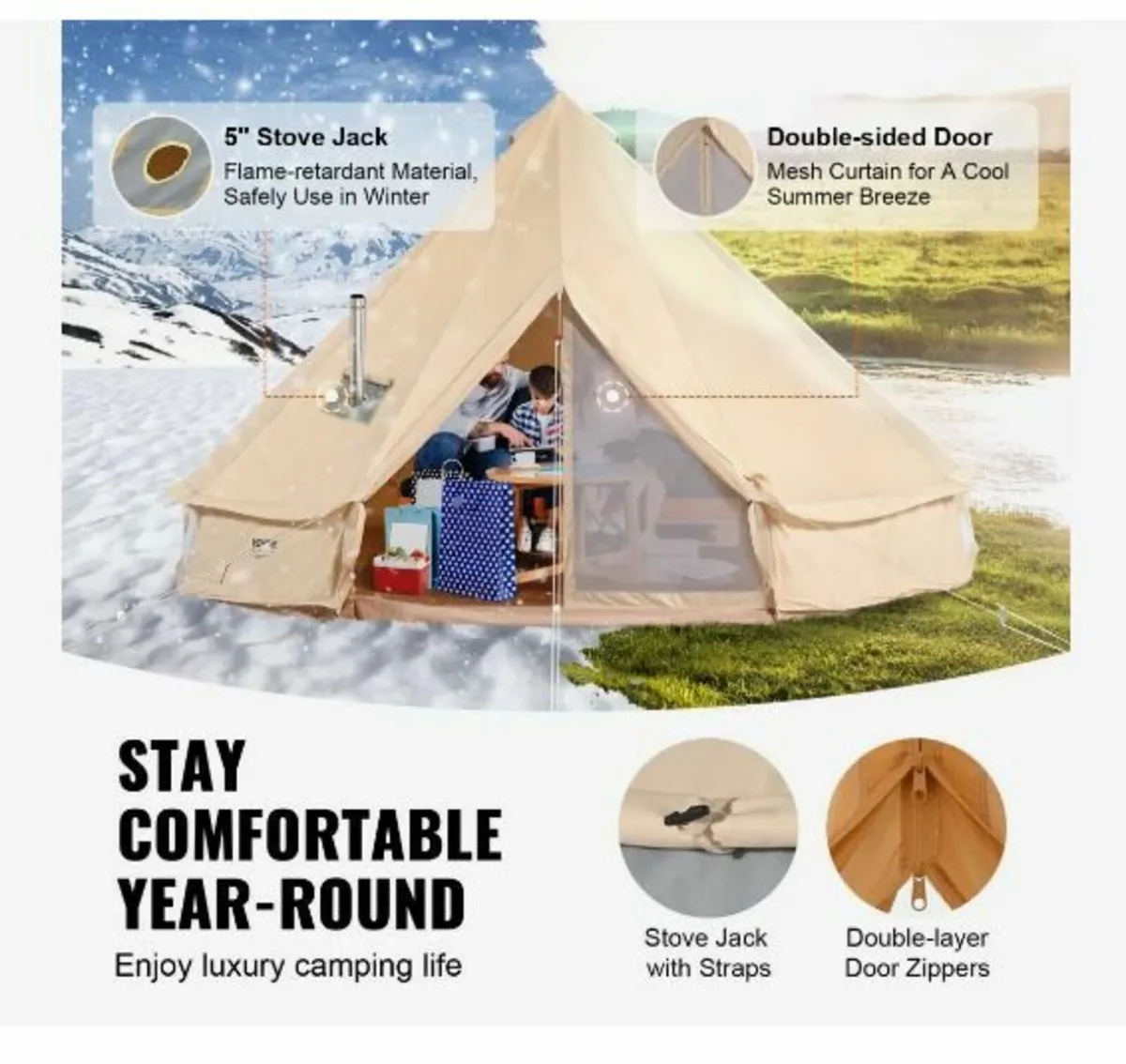 Canvas Bell Tent, 4 Seasons 4 m/13.12 ft Yurt Ten - Image 3