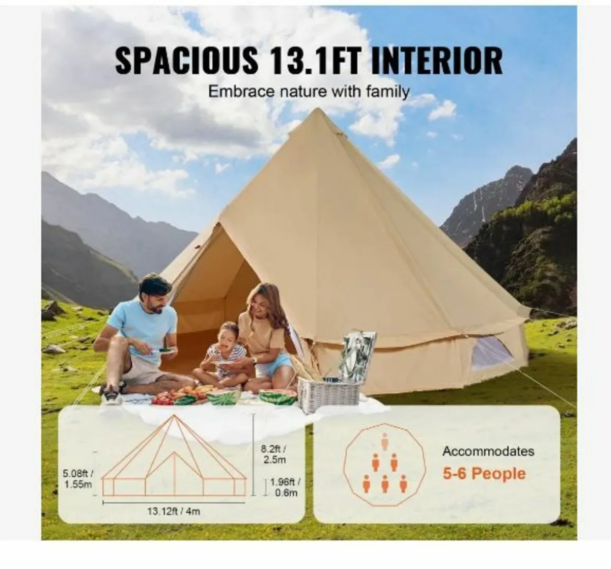 Canvas Bell Tent, 4 Seasons 4 m/13.12 ft Yurt Ten - Image 4