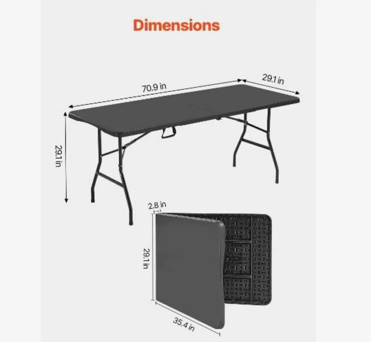 Folding Table, 6 Ft Heavy Duty Portable - Image 2