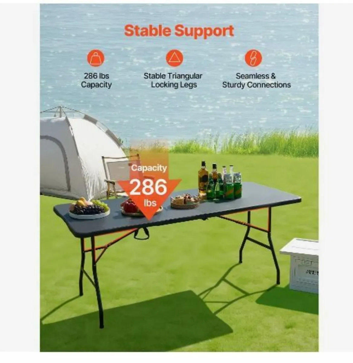 Folding Table, 6 Ft Heavy Duty Portable - Image 3