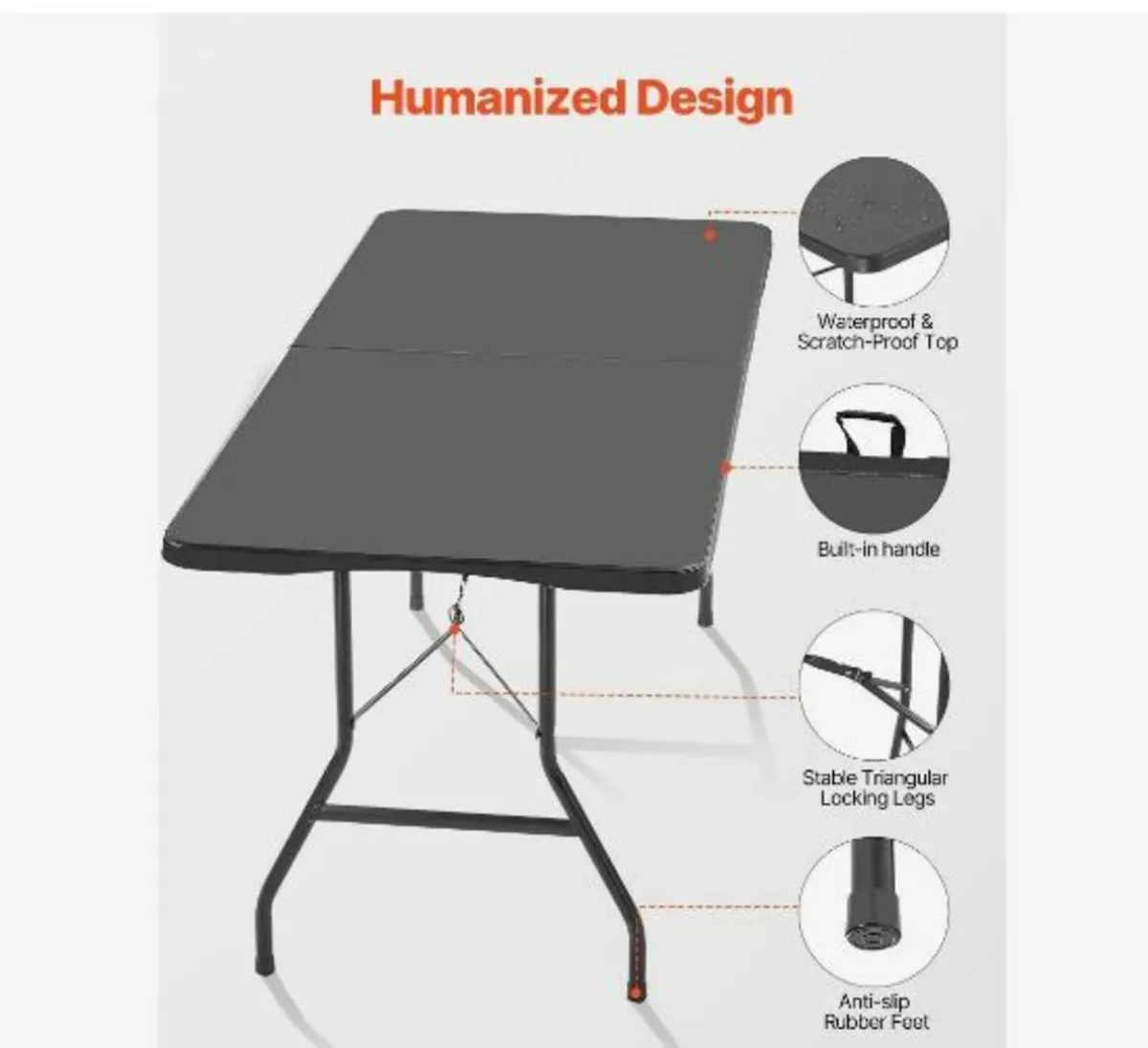 Folding Table, 6 Ft Heavy Duty Portable - Image 4