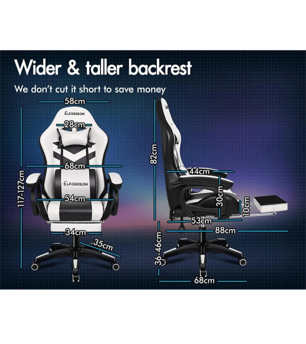 Gaming chair with massage function, LED lights - Image 2