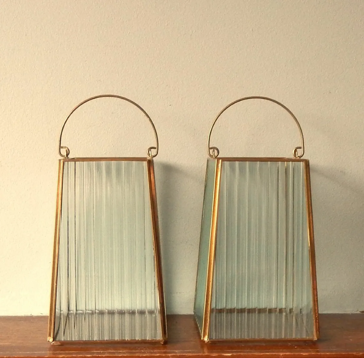 2 Glass & Brass Candle Lanterns - Image 1