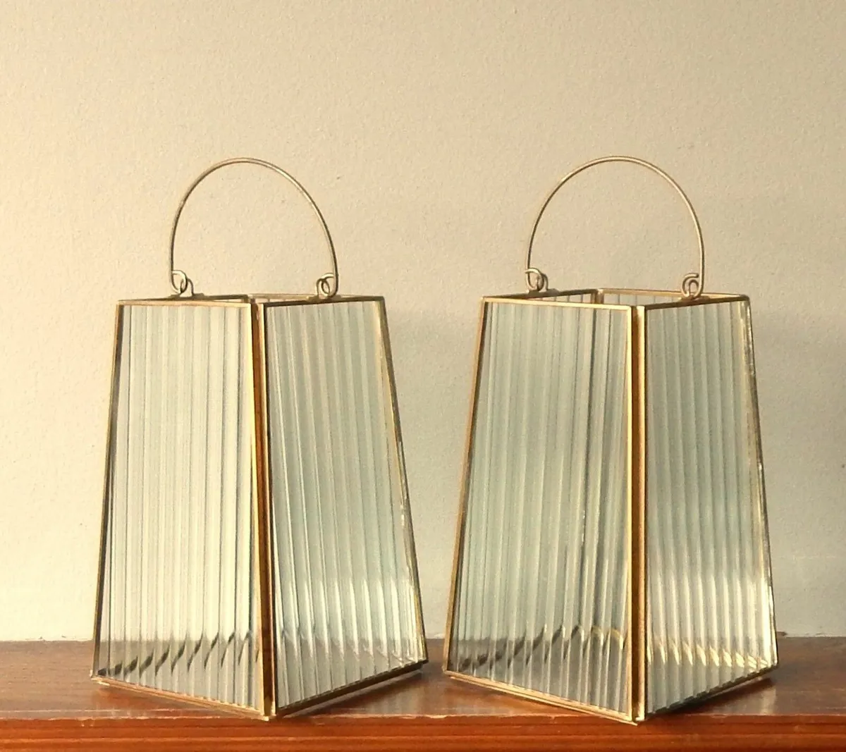 2 Glass & Brass Candle Lanterns - Image 2