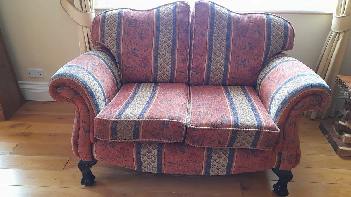 Queen Anne style couches and chair for sale - Image 3