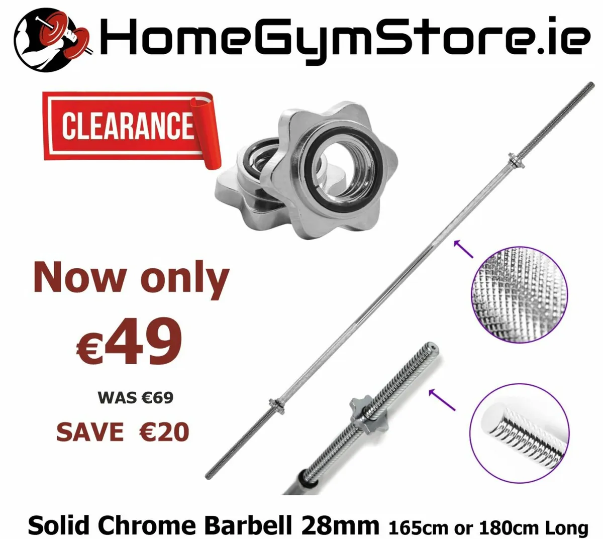 Solid 28mm Chrome Spinlock Barbells - CLEARANCE