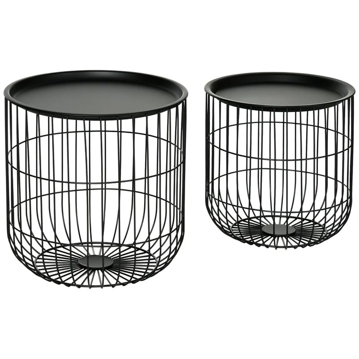 Black Scandinavian Stackable Side Tables (Set of 2) | Storage Basket Design | No Assembly - Image 1