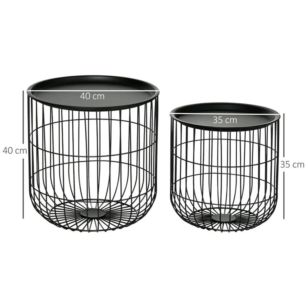 Black Scandinavian Stackable Side Tables (Set of 2) | Storage Basket Design | No Assembly - Image 3