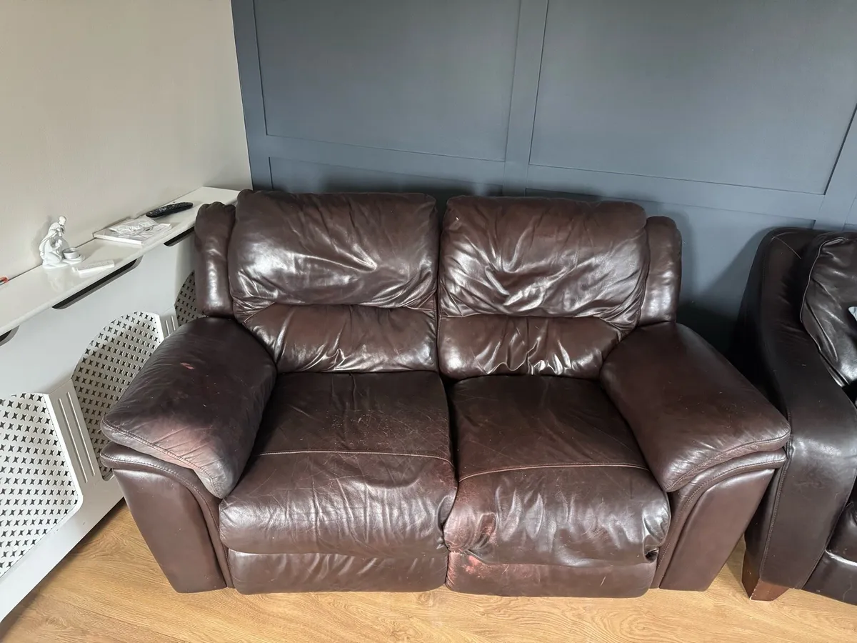 2 Seat Brown Leather Recliner - Image 1