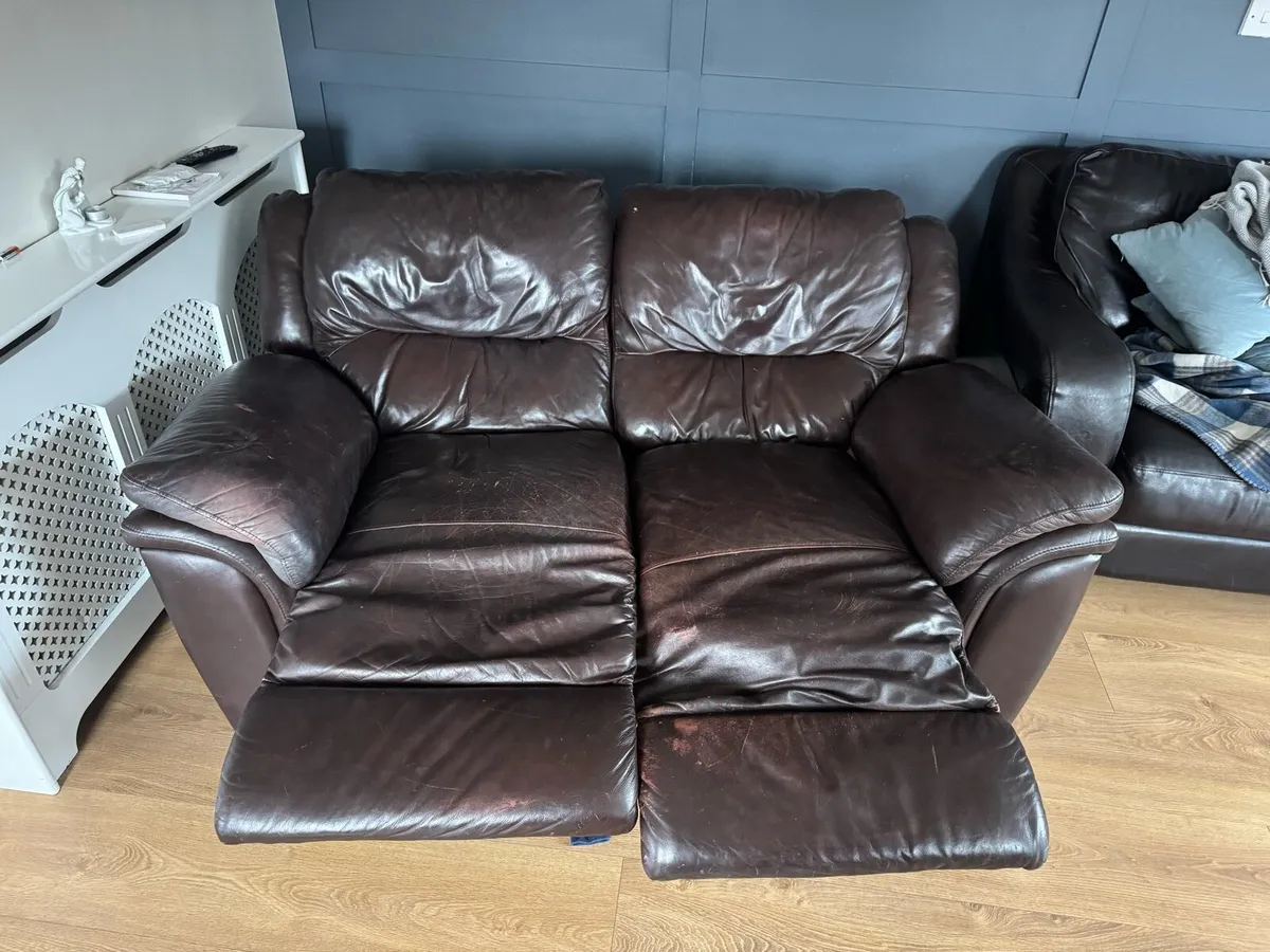 2 Seat Brown Leather Recliner - Image 2
