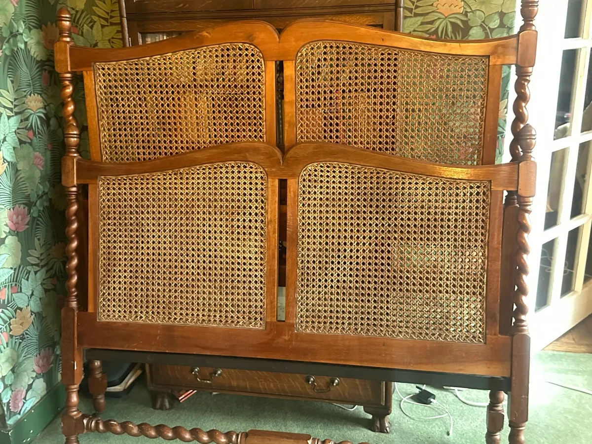 Stunning Antique Rattan (oak?) double bed - Image 1