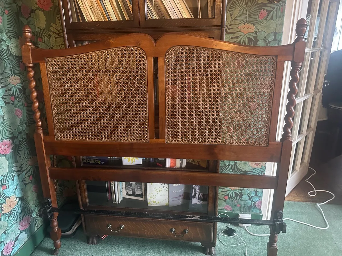 Stunning Antique Rattan (oak?) double bed - Image 4