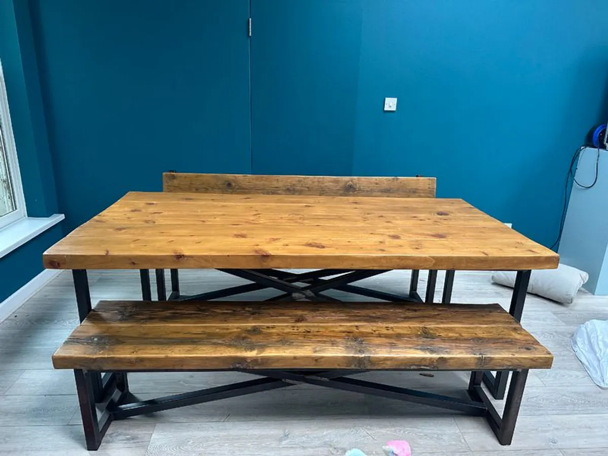 Industrial Style Reclaimed Wood Dining Table - Image 3