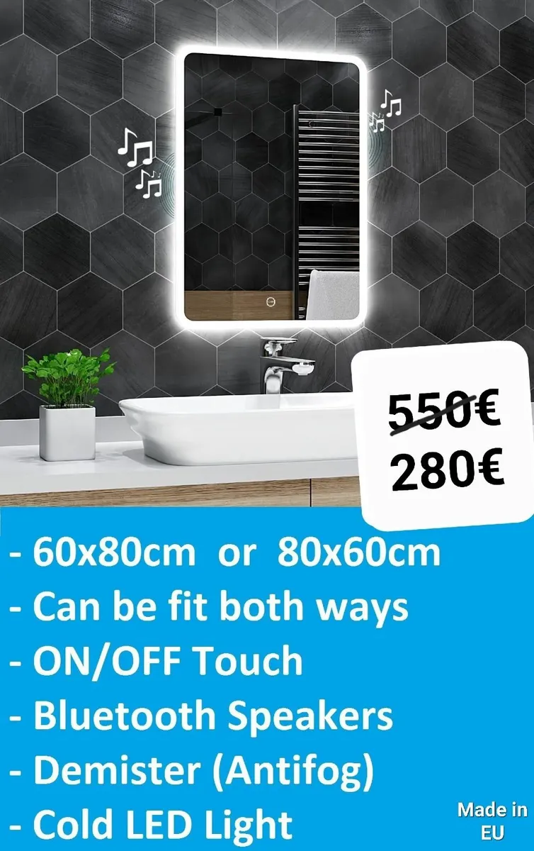 LED Bathroom Mirror Bluetooth Antifog Made in EU - Image 2