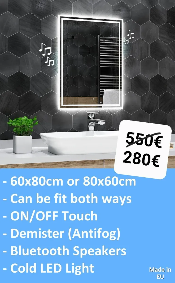 LED Bathroom Mirror Bluetooth 60x80cm - Image 1