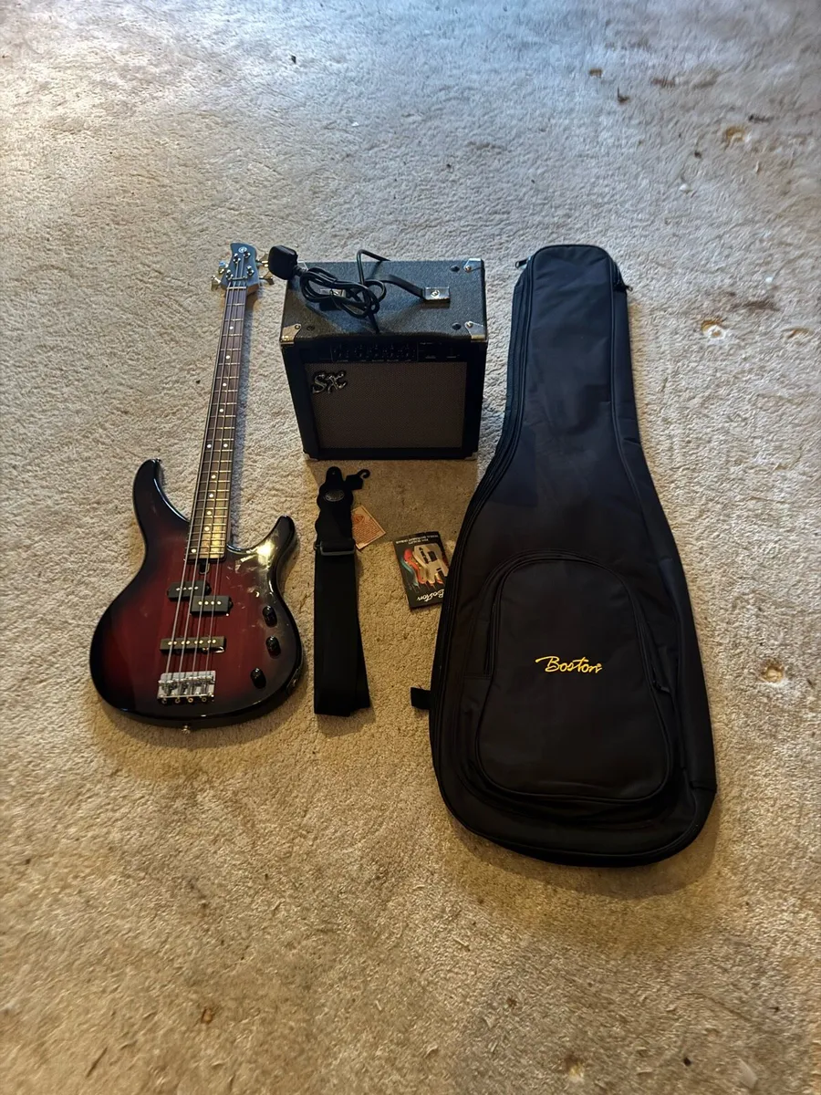Brand new bass guitar and amp, both unplayed.