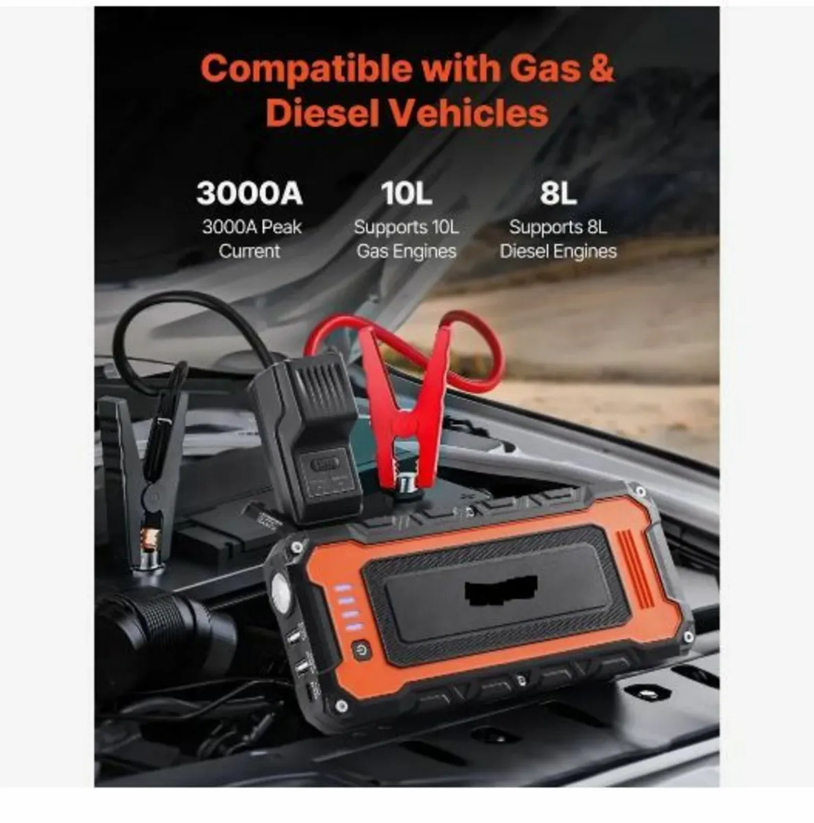 Jump Starter, 3000A Peak, Car Battery Starter Powe - Image 3