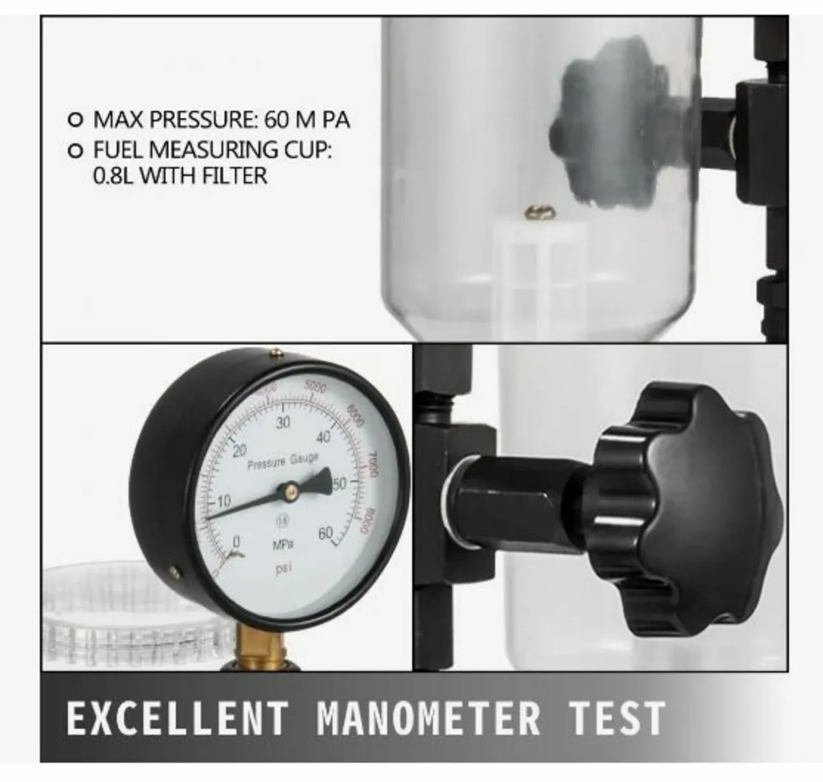 600 Bar Injector Tester 0.8L Fuel Pressure Gauge - Image 3