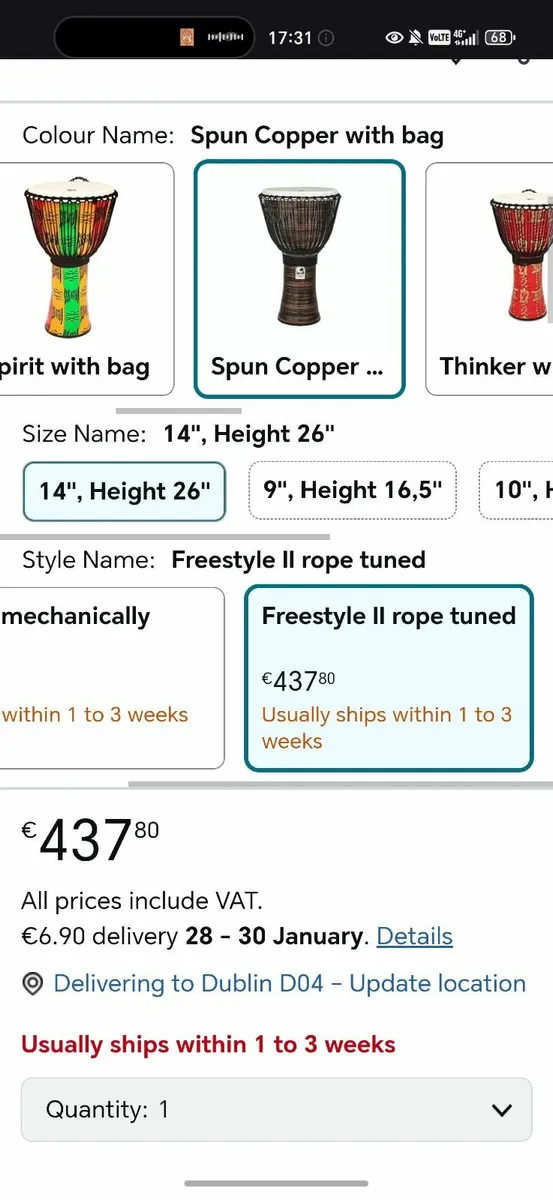 Toca 14" Freestyle II Djembe -SC + Head Cover - Image 2