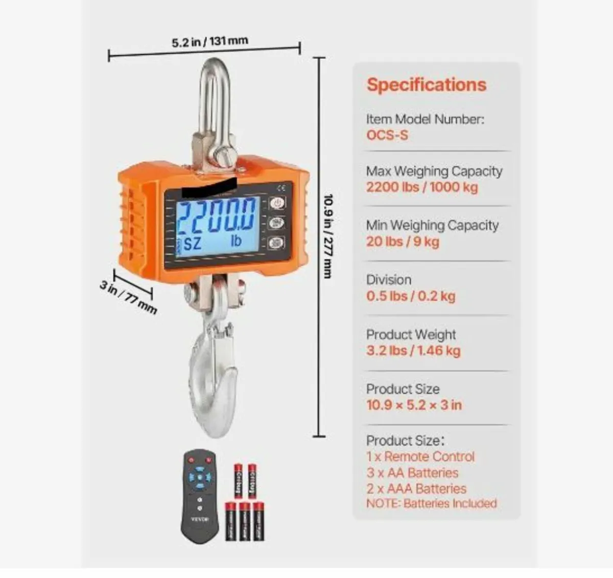 Digital Crane Scale, 2200 lbs/1000 kg - Image 4