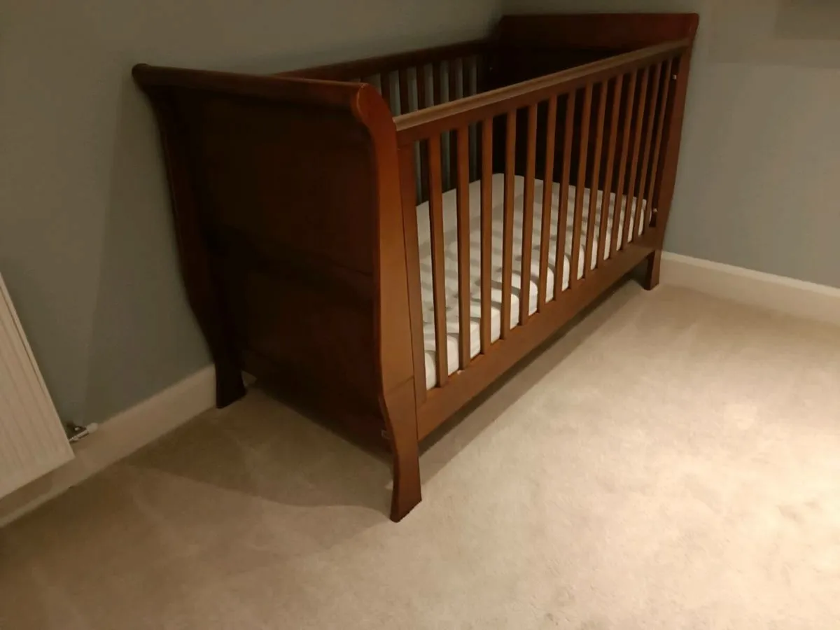 Mamas and Papas sleigh cot bed and changing unit - Image 1