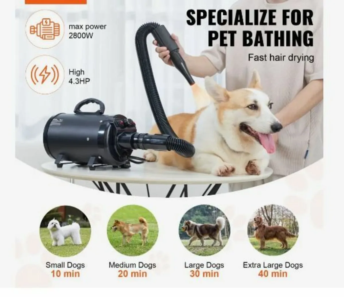 Dog Dryer, 2000W/2.7HP Dog Blow Dryer - Image 2