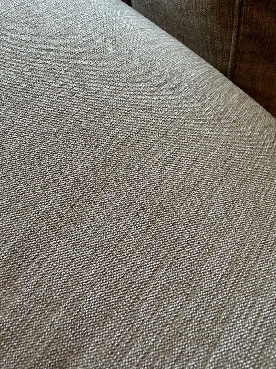 Two-seater sofa and foot stool taupe velvet - Image 4