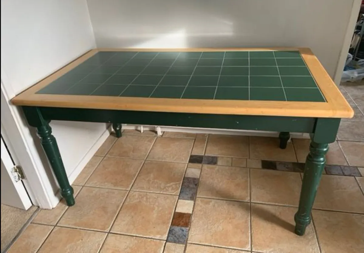 Good Sized Green 5Ft Tiled Kitchen Dining Table - Image 1